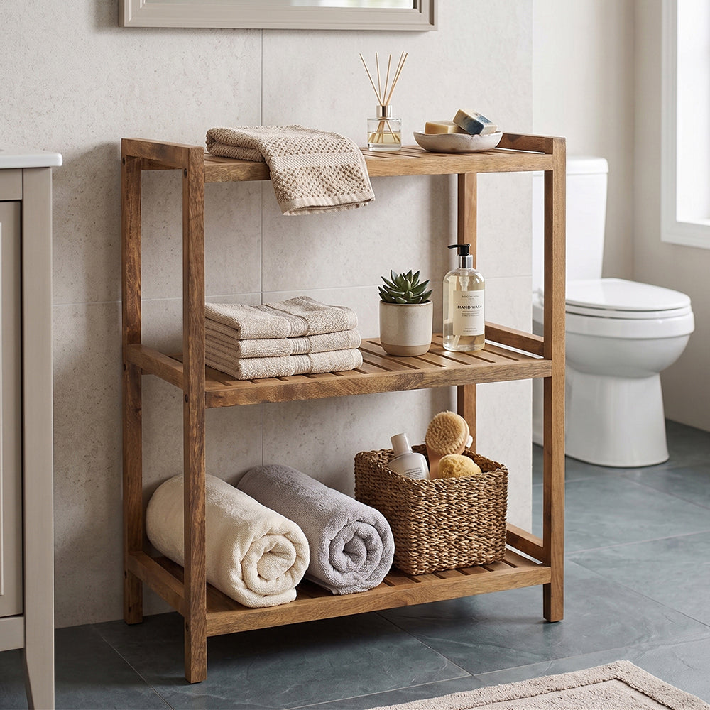 Wooden Storage Rack With 3 Shelves, Large - Natural