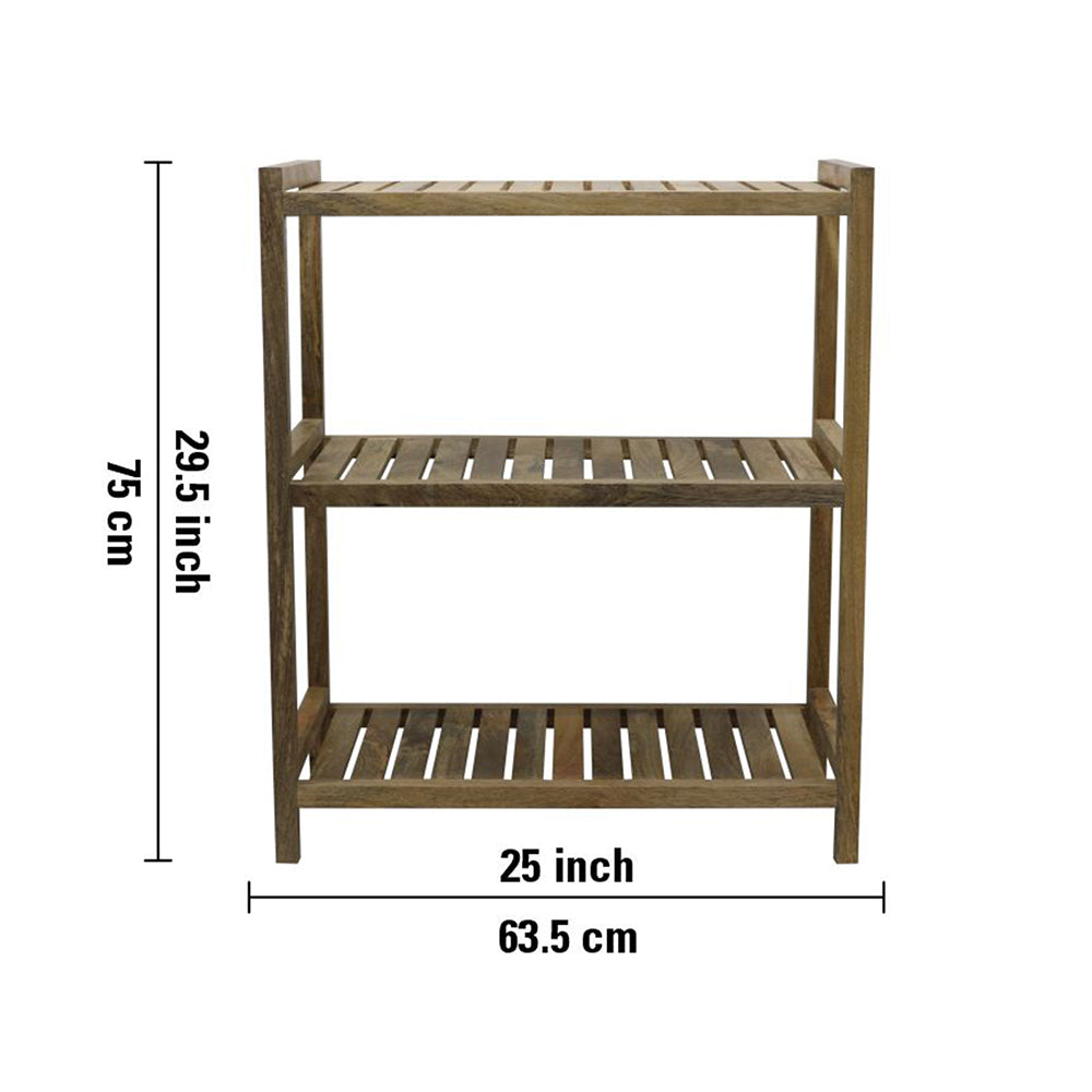Wooden Storage Rack With 3 Shelves, Large - Natural