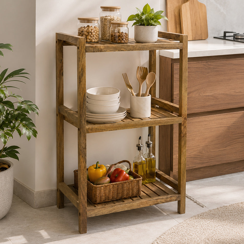 Wooden Storage Rack With 3 Shelves, Medium - Natural