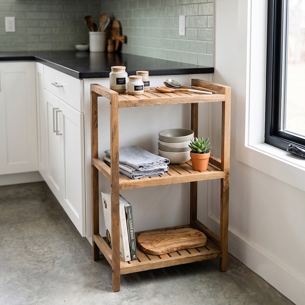 Wooden Storage Rack With 3 Shelves, Medium - Natural