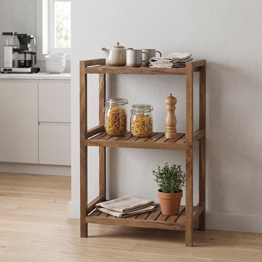 Wooden Storage Rack With 3 Shelves, Medium - Natural