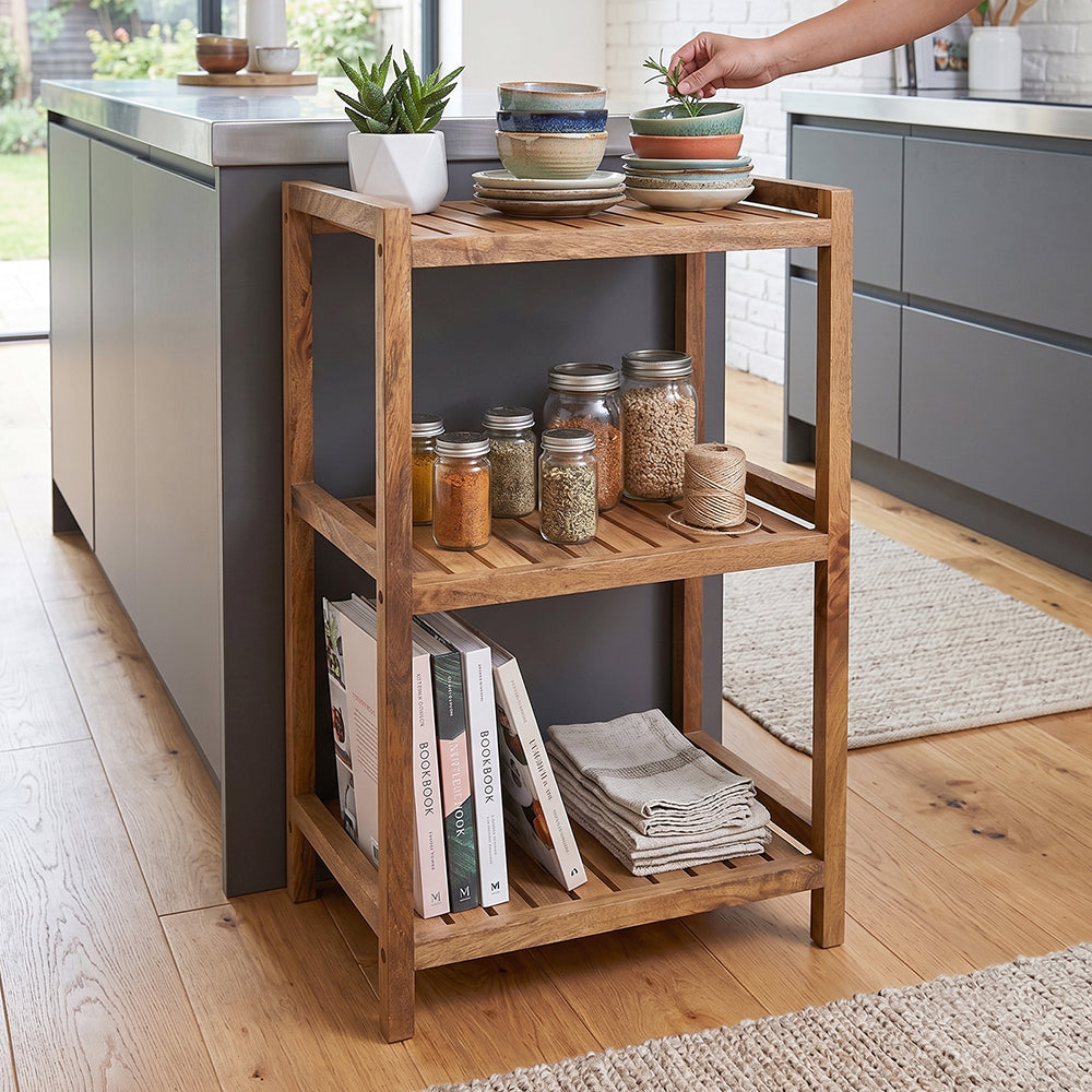 Wooden Storage Rack With 3 Shelves, Medium - Natural