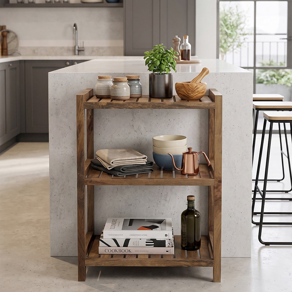 Wooden Storage Rack With 3 Shelves, Medium - Natural