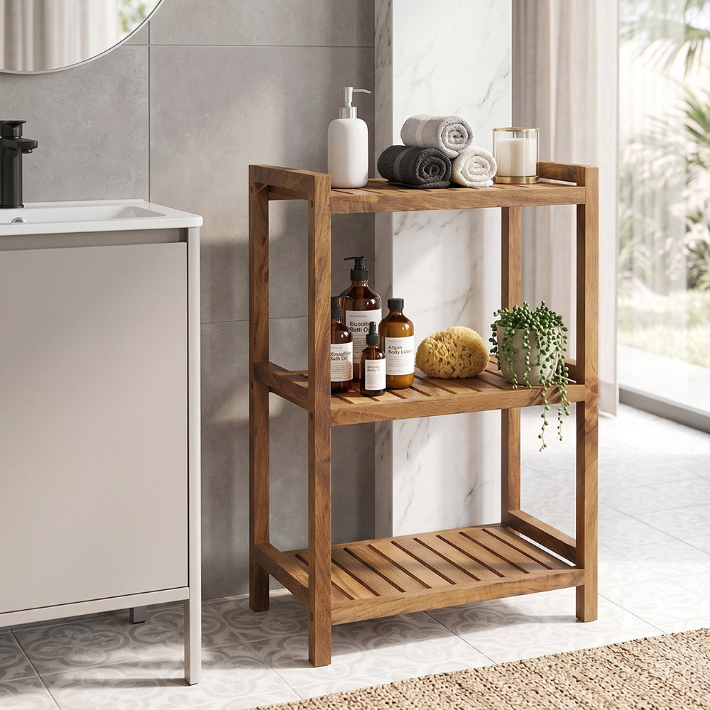 Wooden Storage Rack With 3 Shelves, Medium - Natural