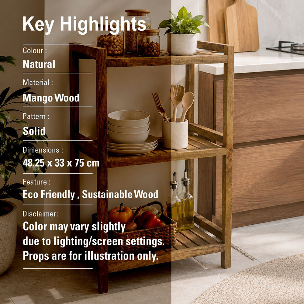 Wooden Storage Rack With 3 Shelves, Medium - Natural