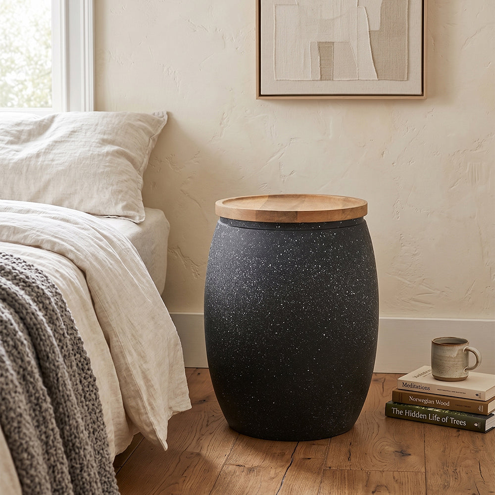 Shell Hammered Side Table With Storage - Black
