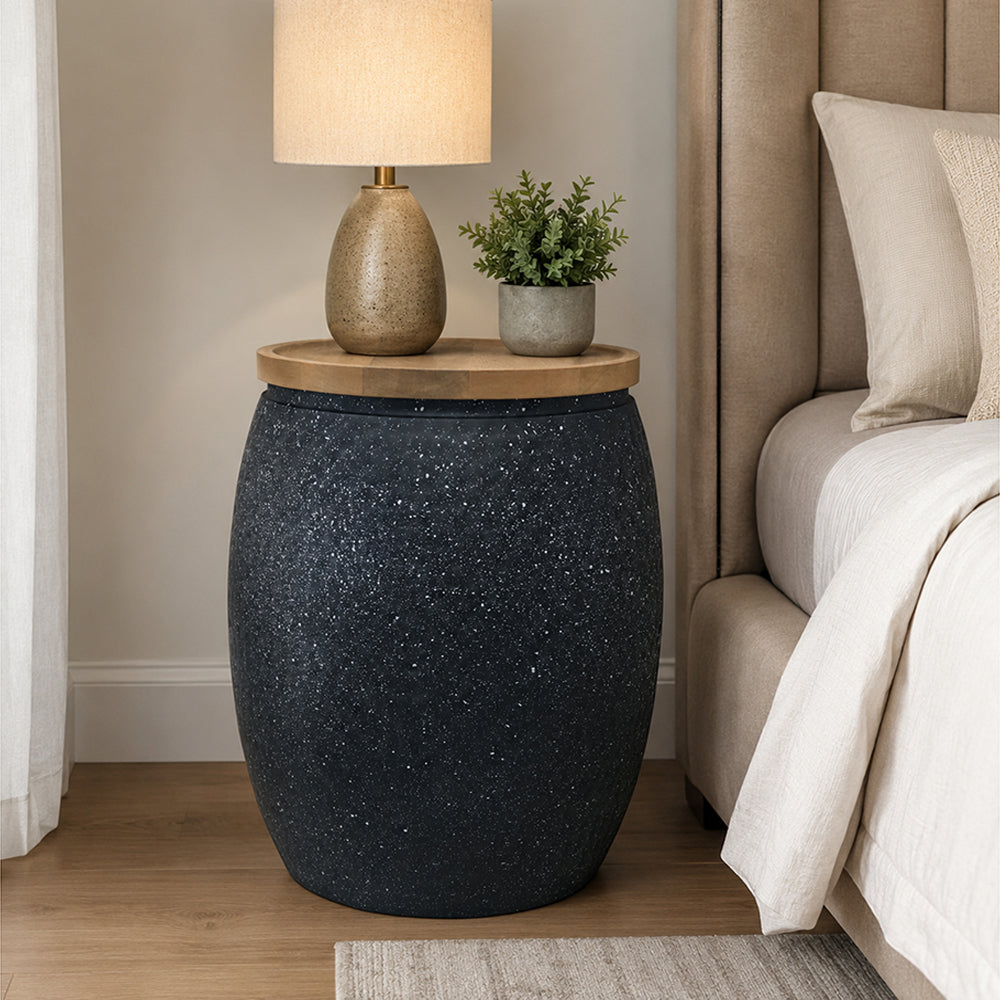 Shell Hammered Side Table With Storage - Black