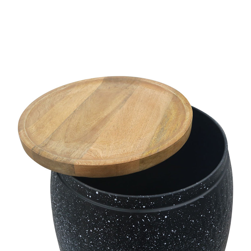 Shell Hammered Side Table With Storage - Black