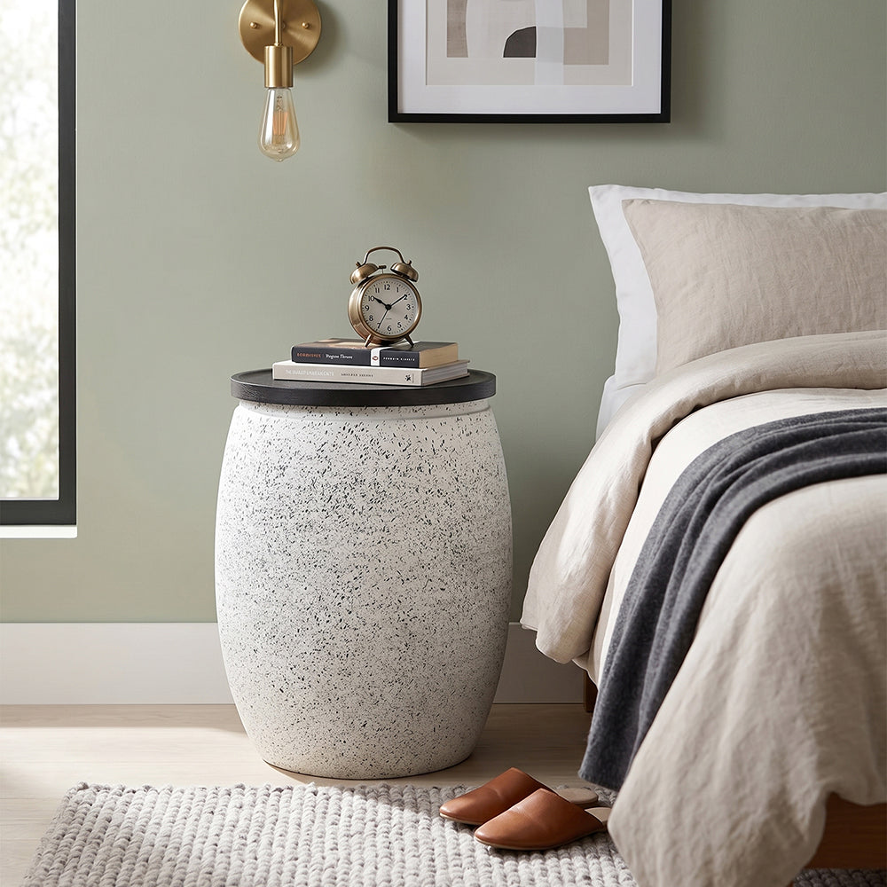 Shell Hammered Side Table With Storage - White