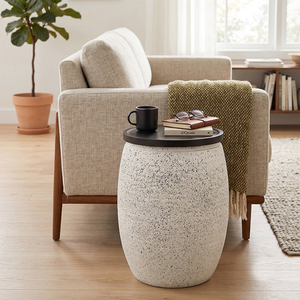 Shell Hammered Side Table With Storage - White