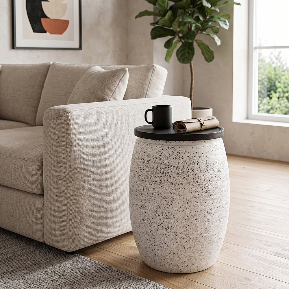 Shell Hammered Side Table With Storage - White