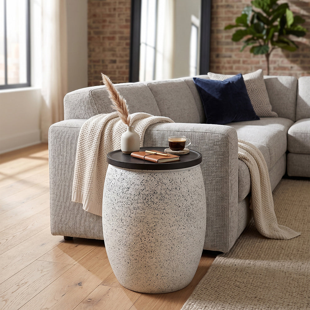 Shell Hammered Side Table With Storage - White