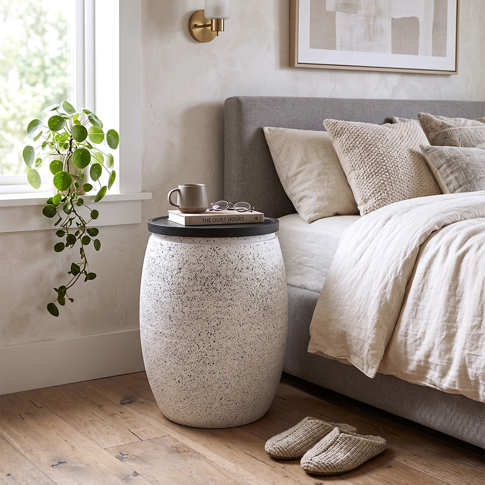 Shell Hammered Side Table With Storage - White