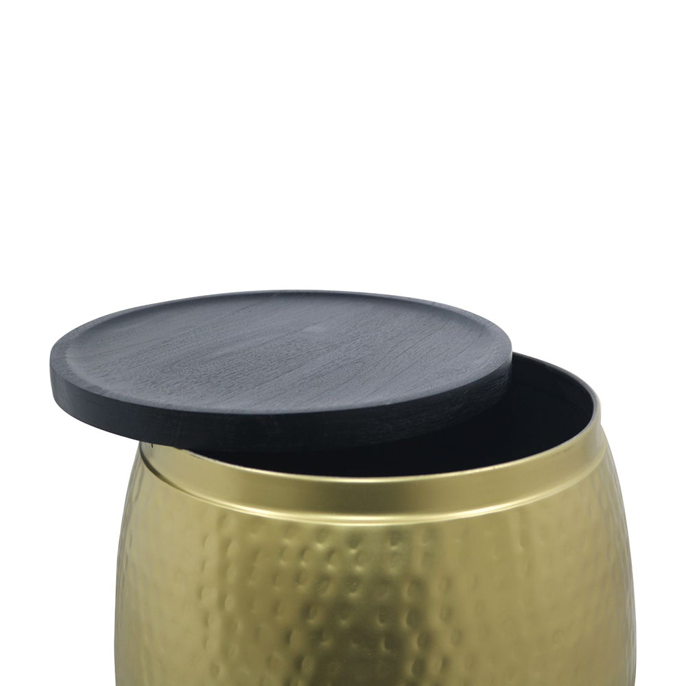 Shell Hammered Side Table With Storage - Gold