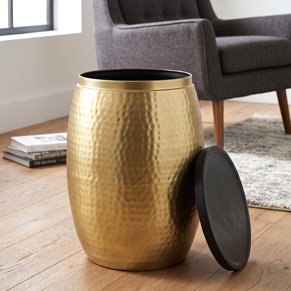 Shell Hammered Side Table With Storage - Gold