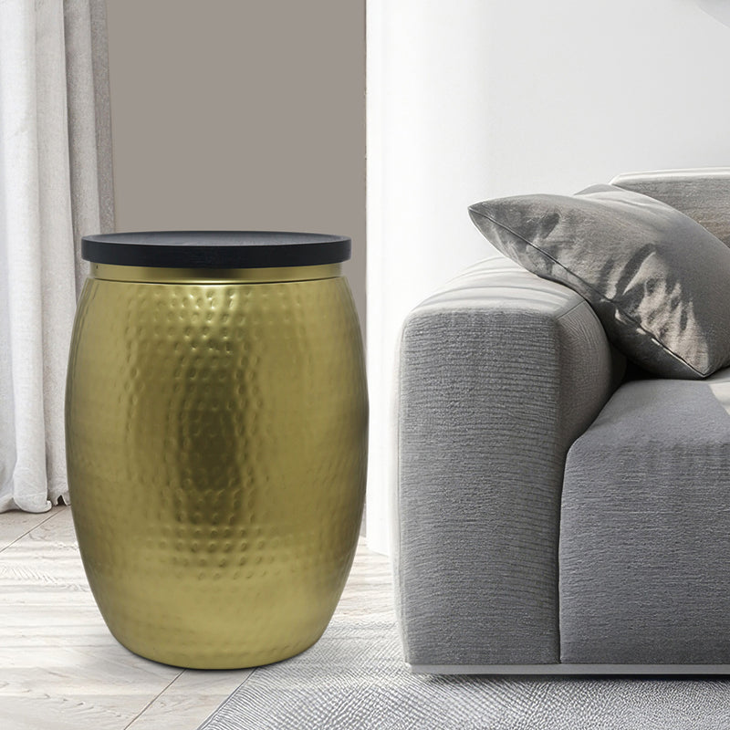 Shell Hammered Side Table With Storage - Gold