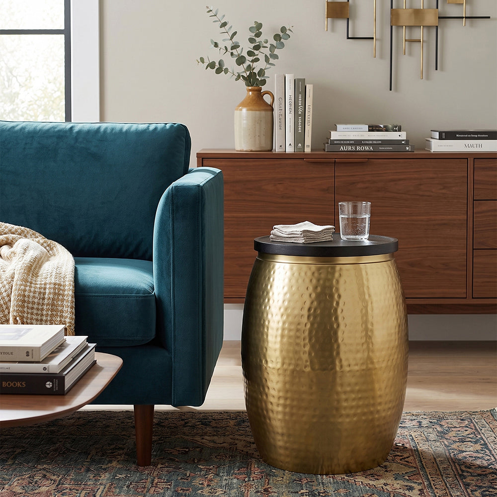 Shell Hammered Side Table With Storage - Gold