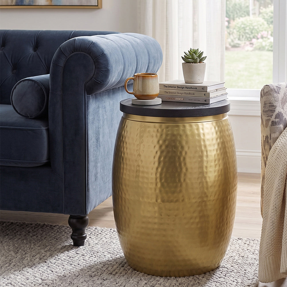 Shell Hammered Side Table With Storage - Gold