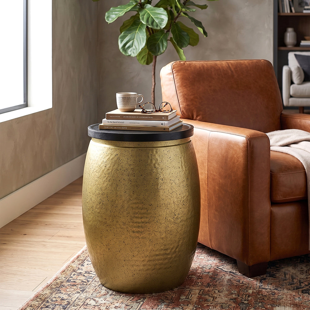 Shell Hammered Side Table With Storage - Gold-Speckle