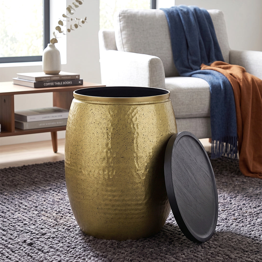 Shell Hammered Side Table With Storage - Gold-Speckle
