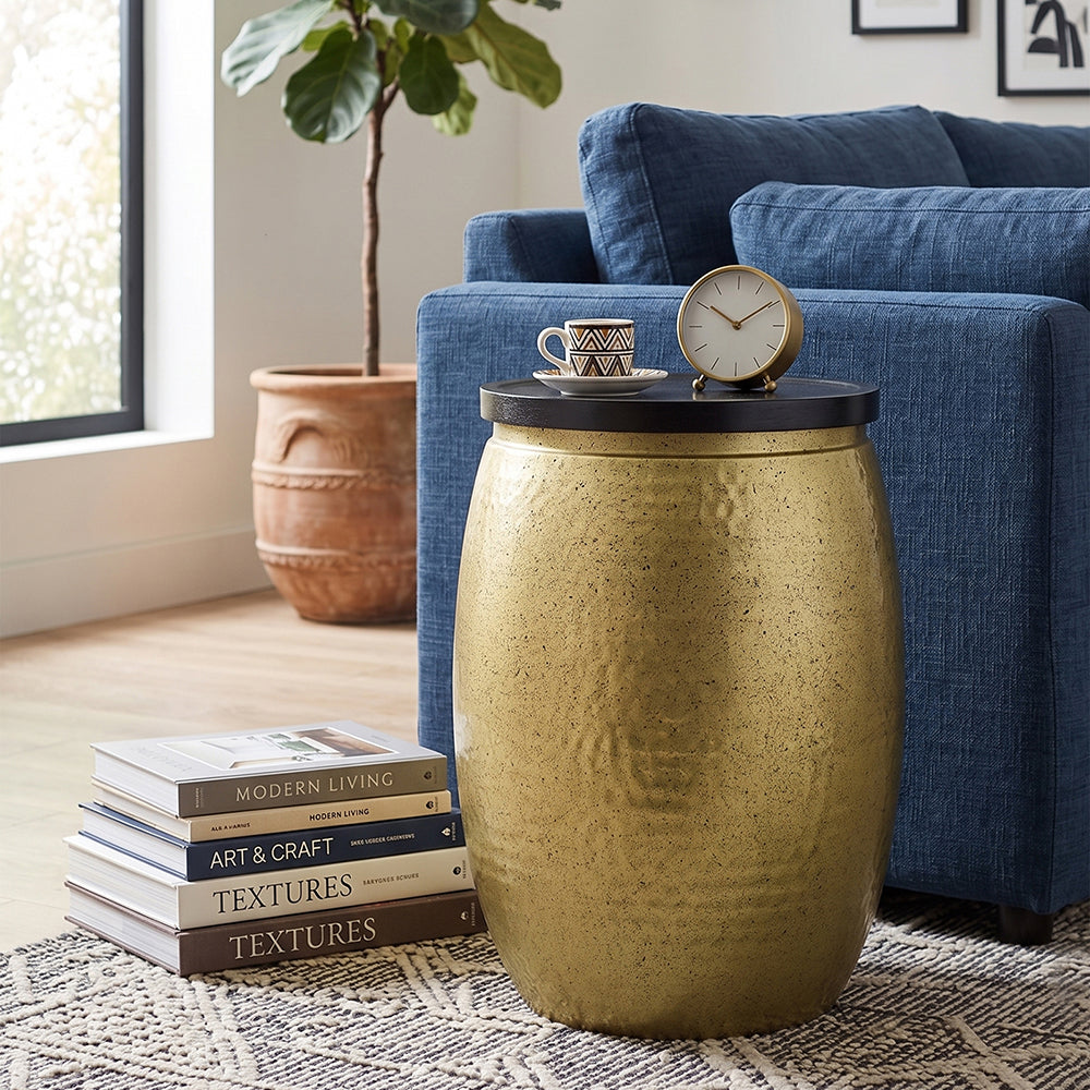 Shell Hammered Side Table With Storage - Gold-Speckle