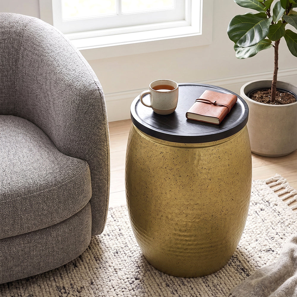Shell Hammered Side Table With Storage - Gold-Speckle