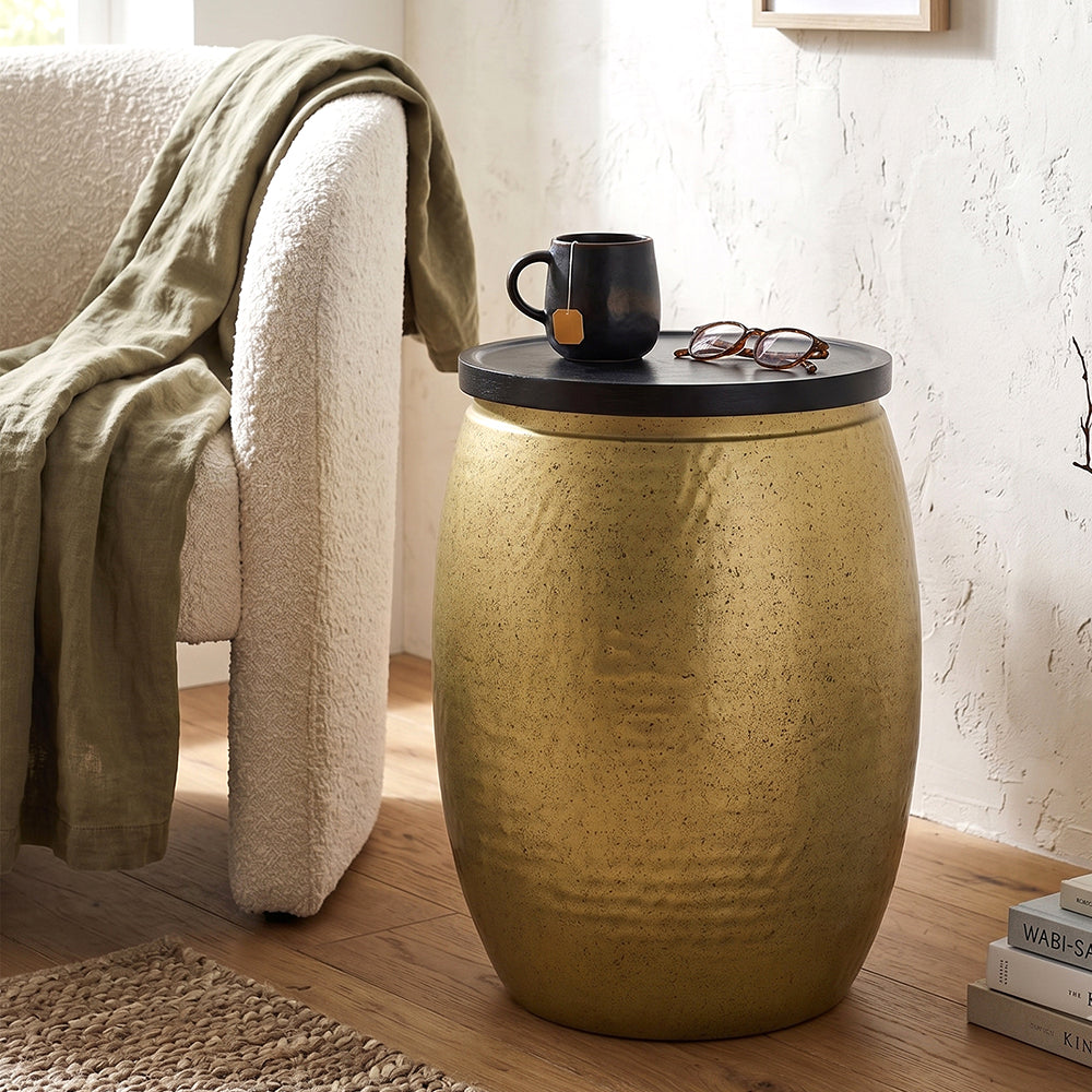 Shell Hammered Side Table With Storage - Gold-Speckle