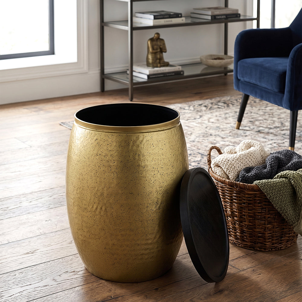 Shell Hammered Side Table With Storage - Gold-Speckle