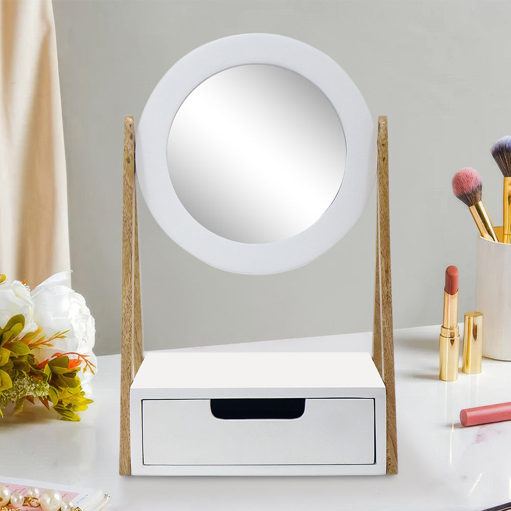 Wooden Vanity Mirror With White Deco for Home Décor
