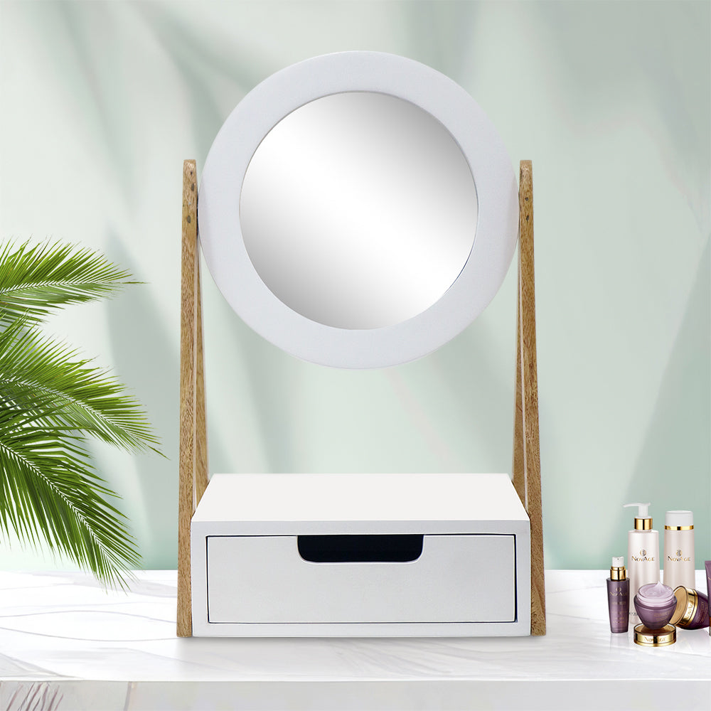 Wooden Vanity Mirror With White Deco for Home Décor