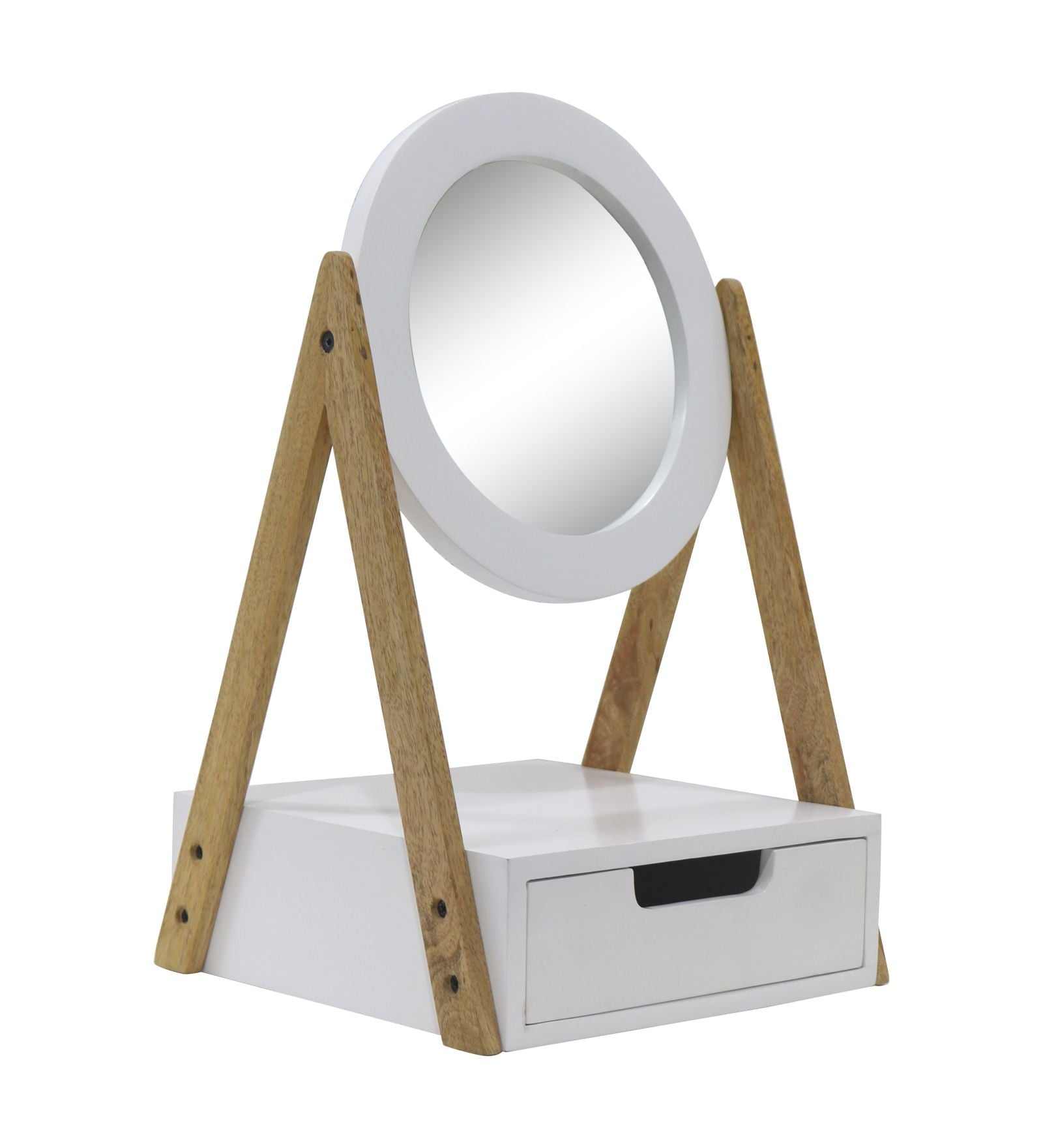Wooden Vanity Mirror With Storage Drawer - White
