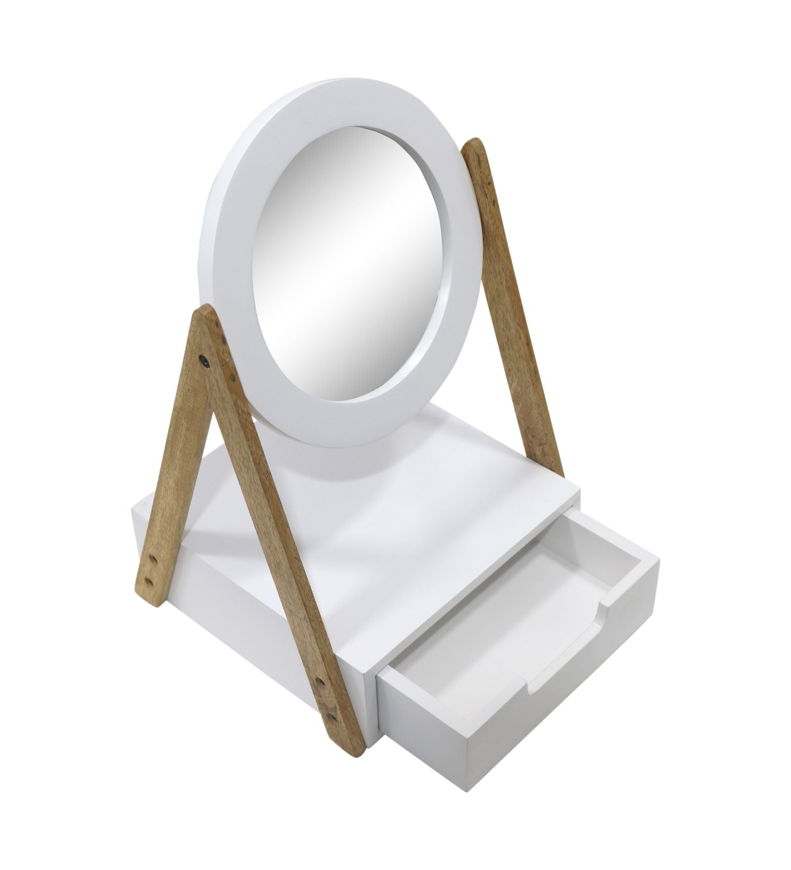 Wooden Vanity Mirror With Storage Drawer - White