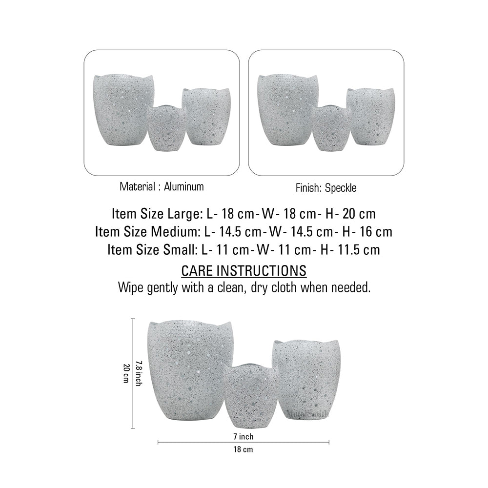 Decorative Votive Holders for Diwali, Festivals & Home Decor Set of 3 Speckled Stone Finish Votive Candle Holders with Wavy Edges