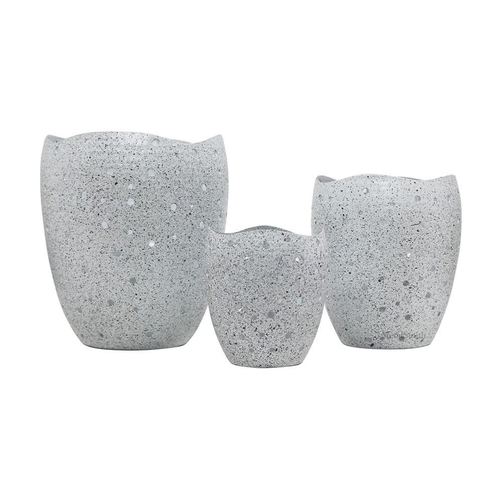 Decorative Votive Holders for Diwali, Festivals & Home Decor Set of 3 Speckled Stone Finish Votive Candle Holders with Wavy Edges