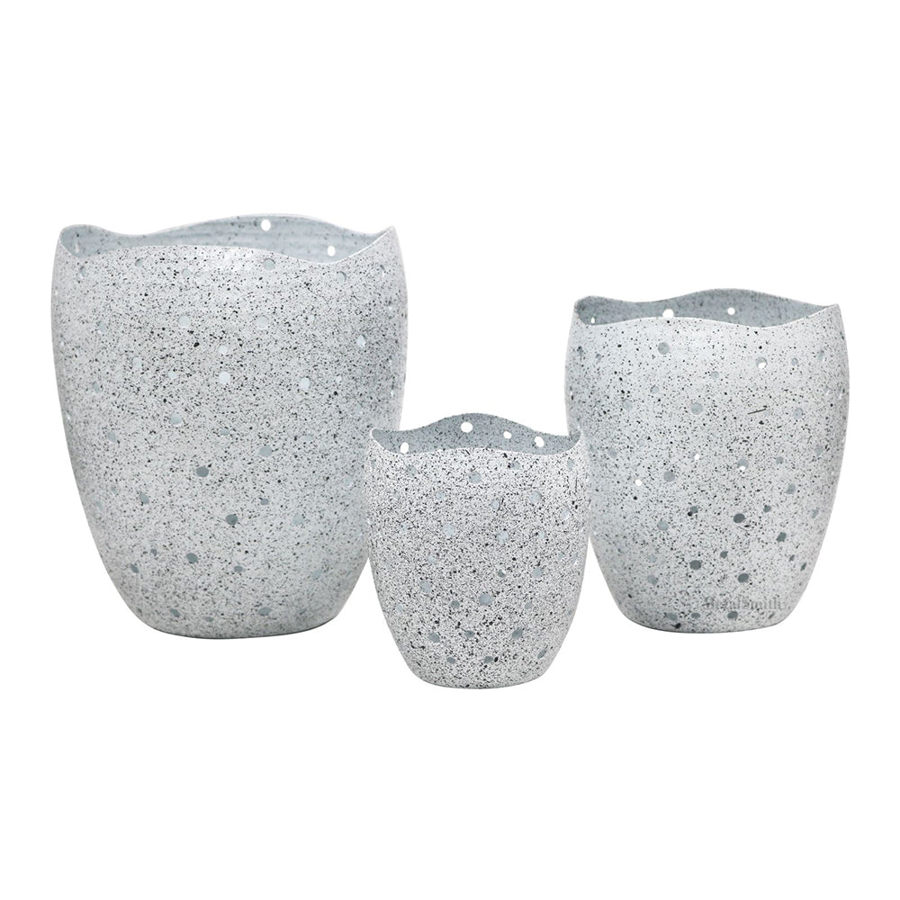 Decorative Votive Holders for Diwali, Festivals & Home Decor Set of 3 Speckled Stone Finish Votive Candle Holders with Wavy Edges