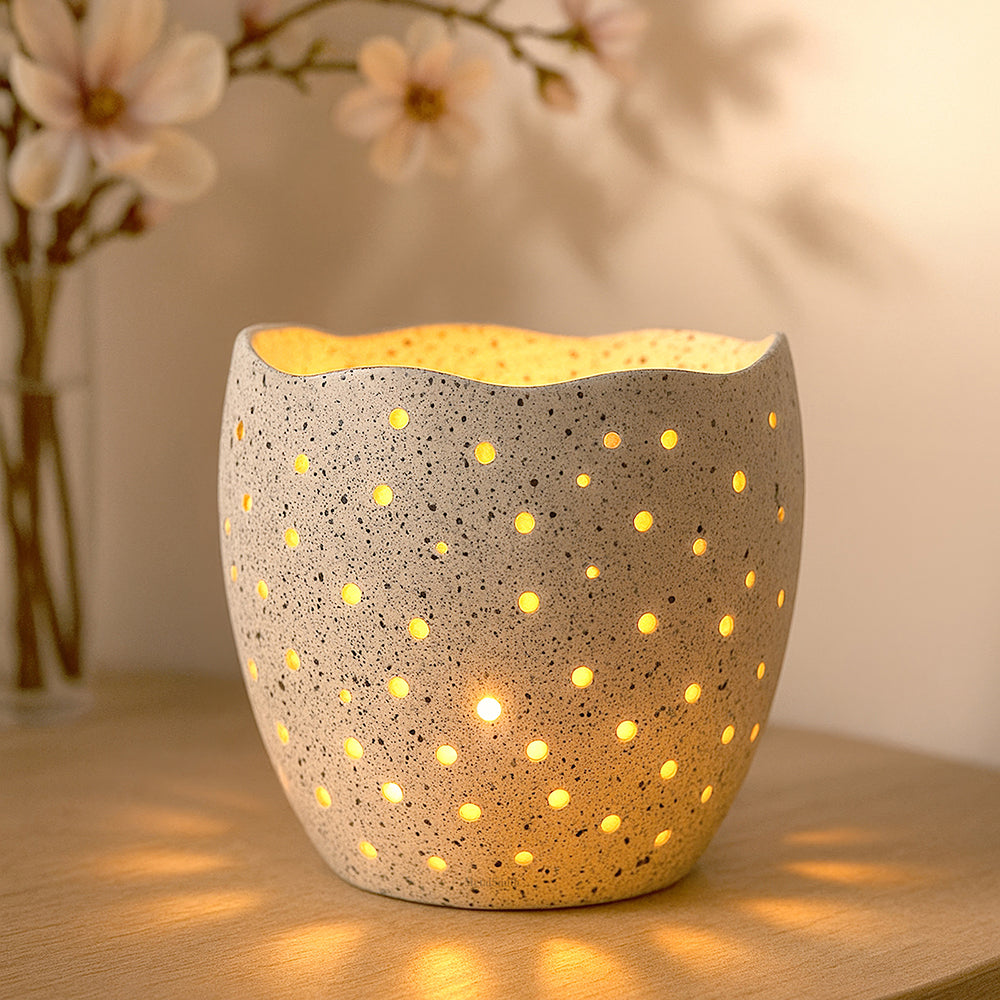 Decorative Votive Holders for Diwali, Festivals & Home Decor Speckled Stone Finish Votive Candle Holders with Wavy Edges