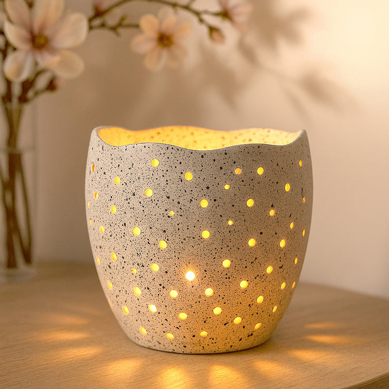 Decorative Votive Holders for Diwali, Festivals & Home Decor Speckled Stone Finish Votive Candle Holders with Wavy Edges