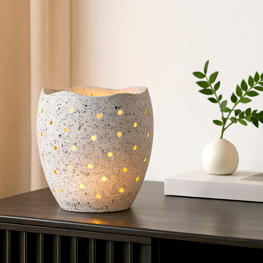 Decorative Votive Holders for Diwali, Festivals & Home Decor Speckled Stone Finish Votive Candle Holders with Wavy Edges