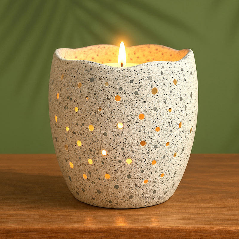 Decorative Votive Holders for Diwali, Festivals & Home Decor Speckled Stone Finish Votive Candle Holders with Wavy Edges