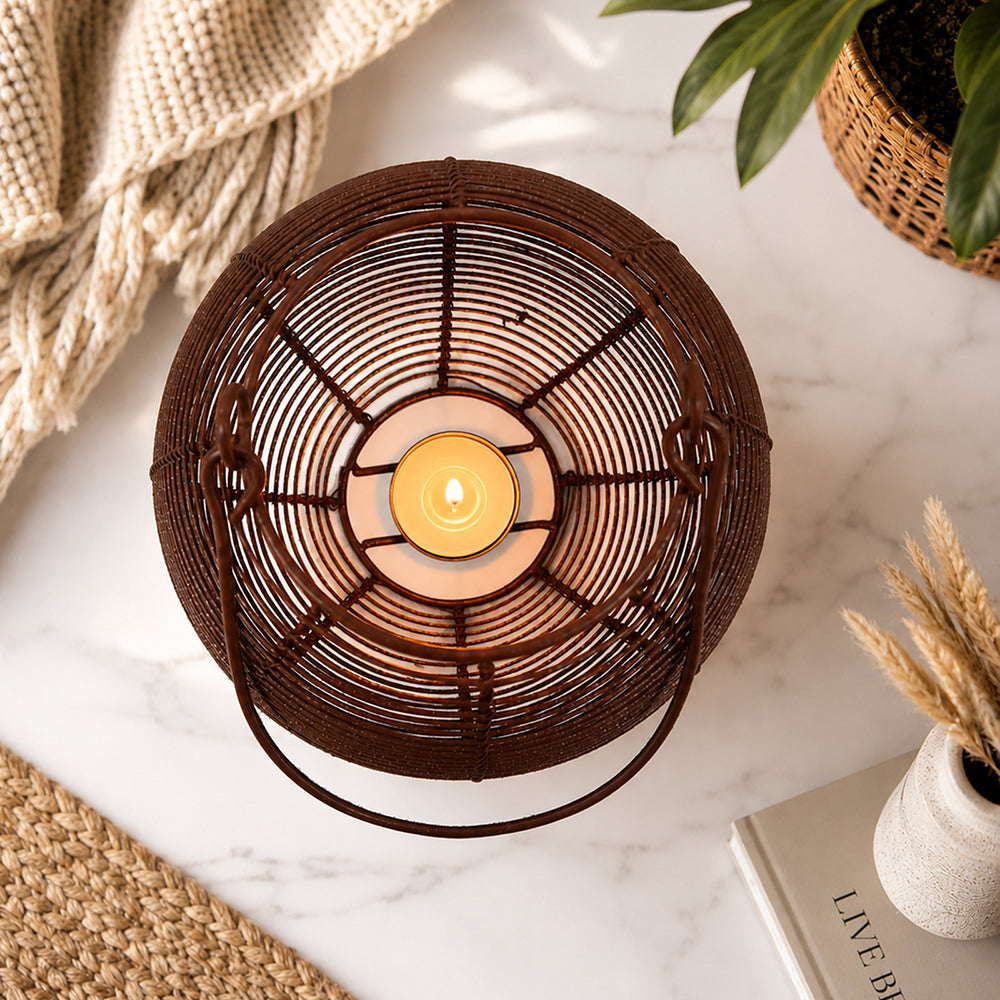Metal Wire Lantern - Brown