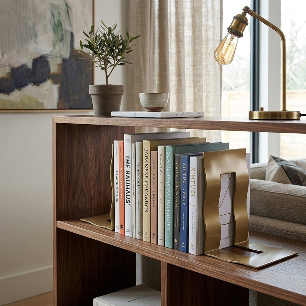 Wave Metal Bookend - Gold