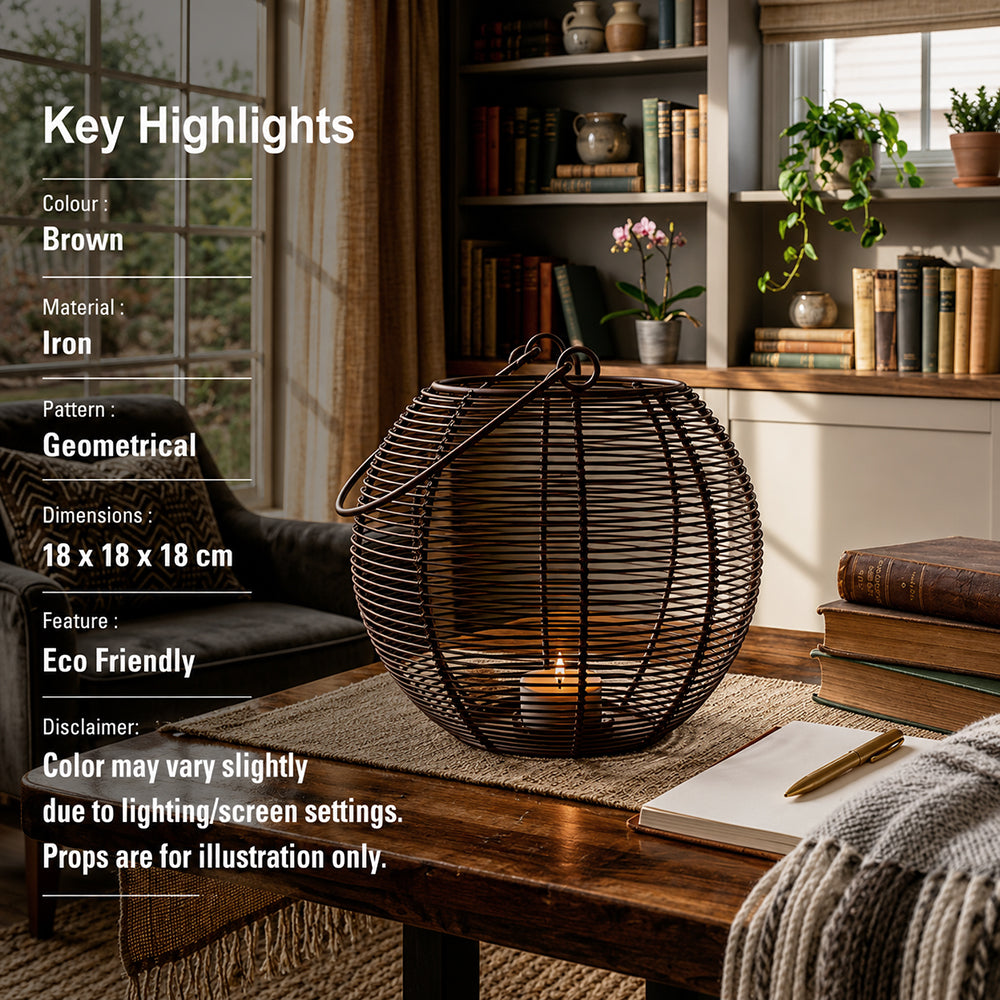 Metal Wire Lantern - Brown