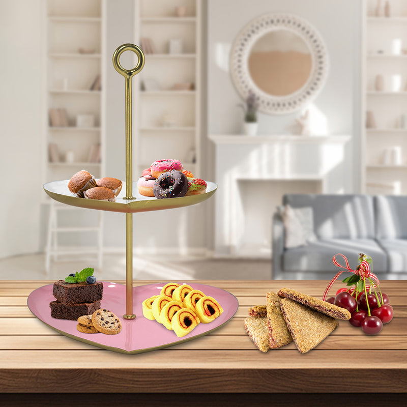 Metal Cake stand With White top & Pink Base