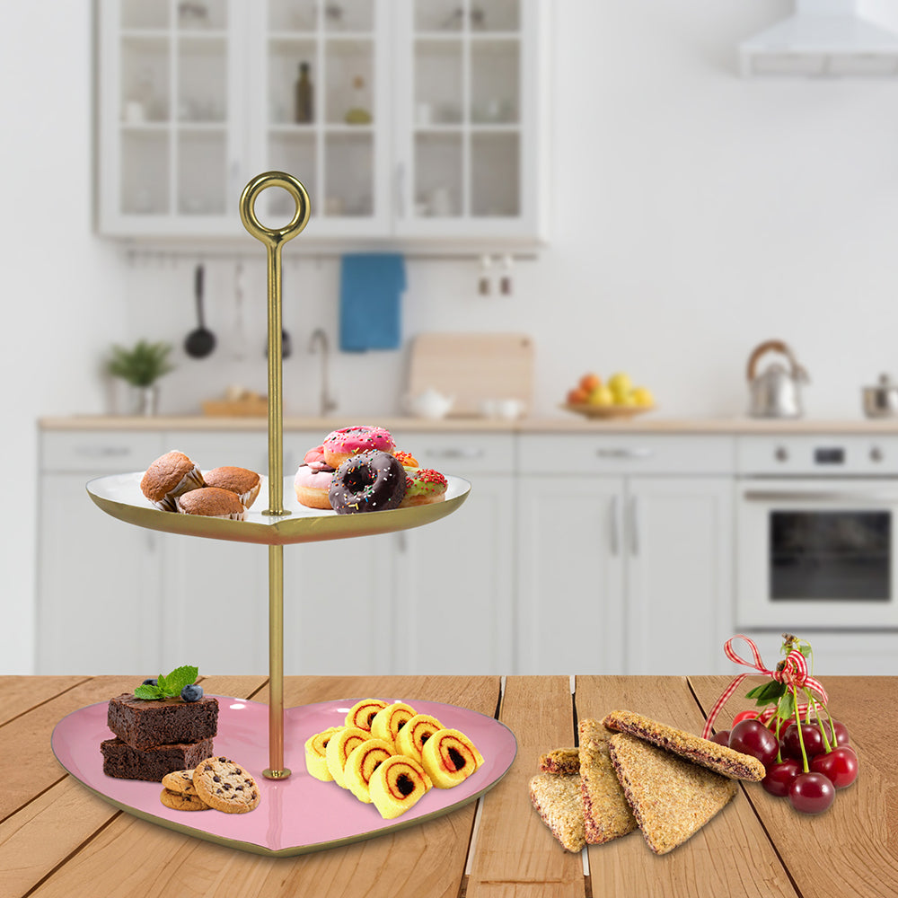 Metal Cake stand With White top & Pink Base