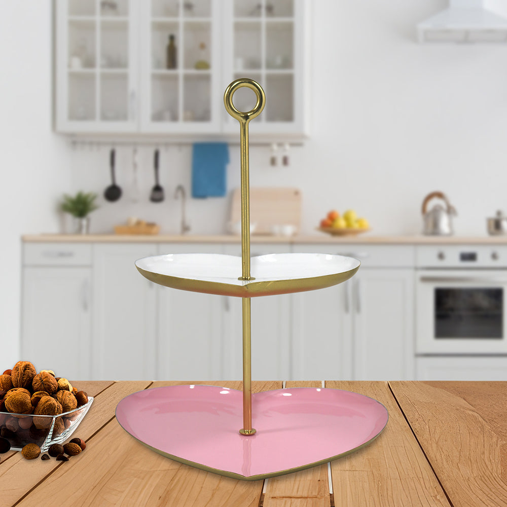 Metal Cake stand With White top & Pink Base