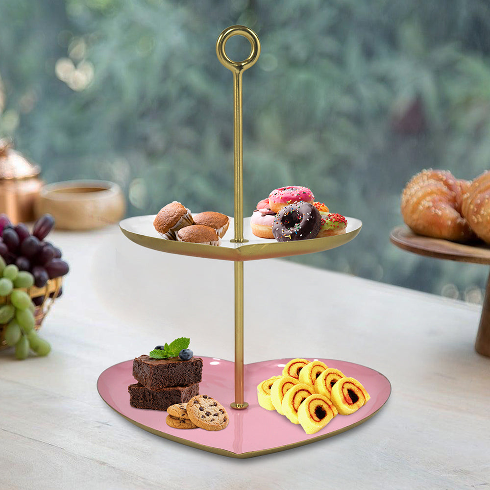 Metal Cake stand With White top & Pink Base