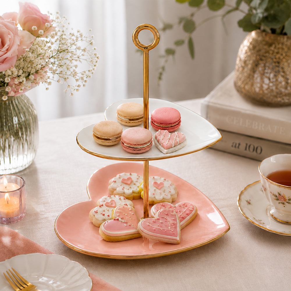 2 Tier Heart Shaped Metal Cake Stand - Multi