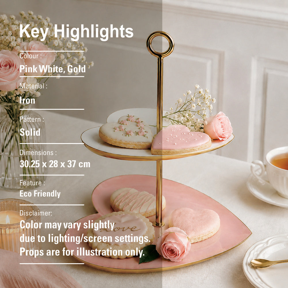 2 Tier Heart Shaped Metal Cake Stand - Multi