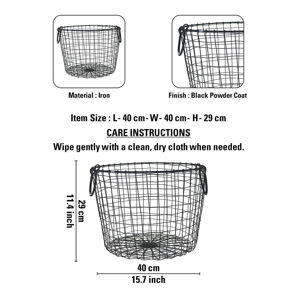 Iron Handcrafted Black Basket - Round