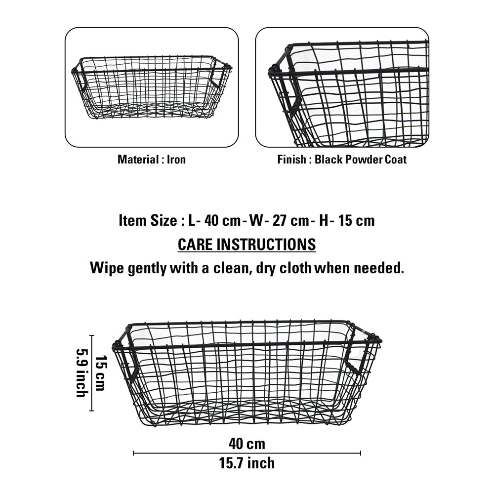 Iron Handcrafted Black Basket - Rectangular